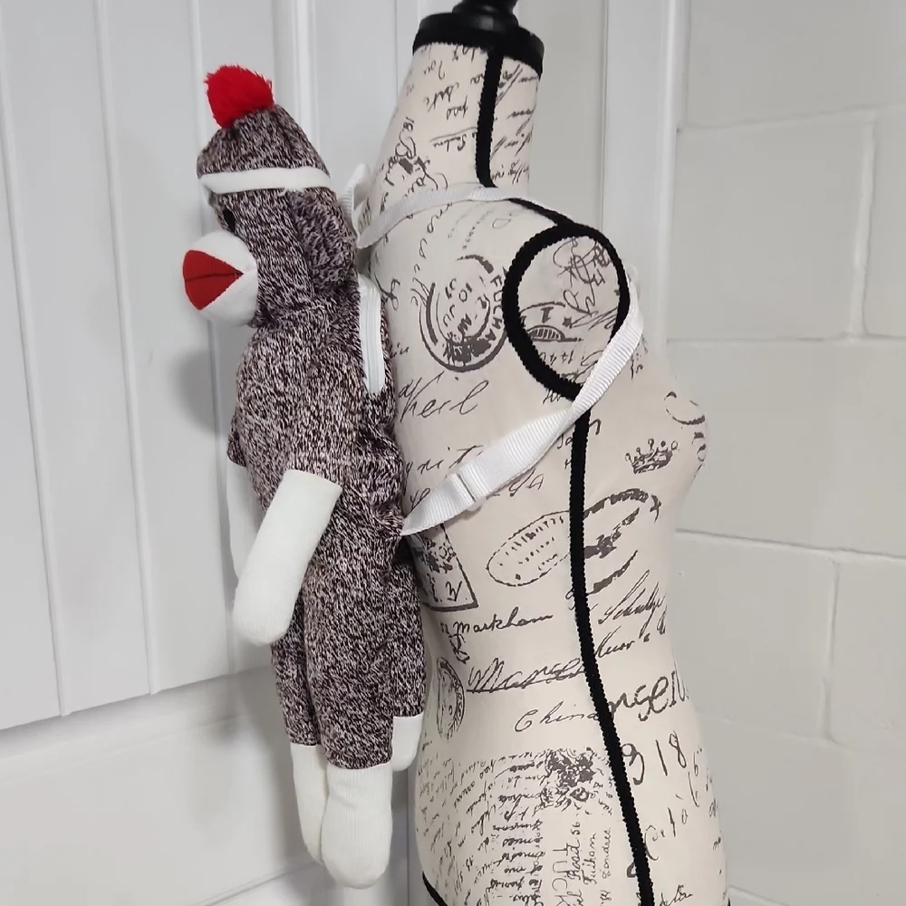 Vintage Plushland Sock Monkey Plush Backpack